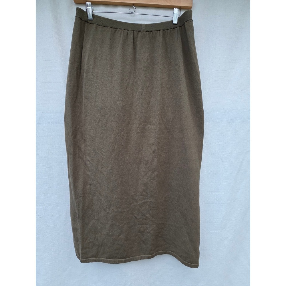 Linden Hill Skirt Womens L Olive Silk Knit Side Slit Maxi Column 90s Minimalist